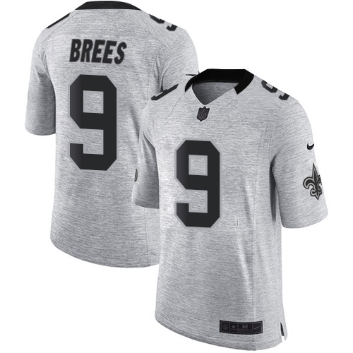 Nike Saints #9 Drew Brees Gray Men's Stitched NFL Limited Gridiron Gray II Jersey - Click Image to Close